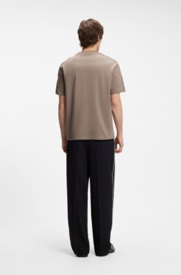  Relaxed-fit T-shirt in interlock cotton with embroidered shoulders, Light Brown