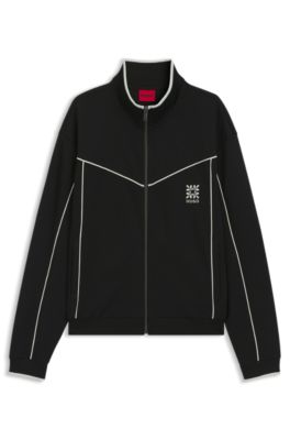 Cotton-blend jacket with embroidered logo artwork, Black