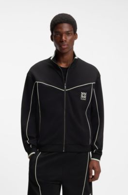 Cotton-blend jacket with embroidered logo artwork, Black