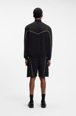 Cotton-blend jacket with embroidered logo artwork, Black