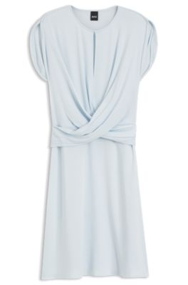 Keyhole-neckline dress with wrap detail, Light Blue