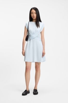 Keyhole-neckline dress with wrap detail, Light Blue