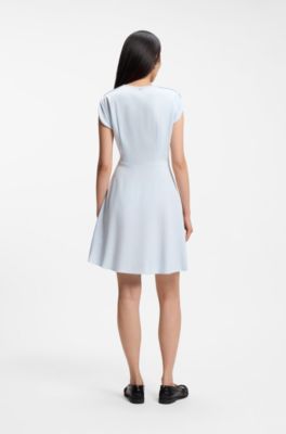 Keyhole-neckline dress with wrap detail, Light Blue