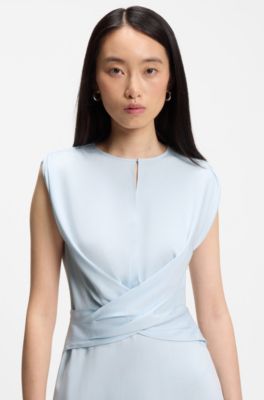 Keyhole-neckline dress with wrap detail, Light Blue