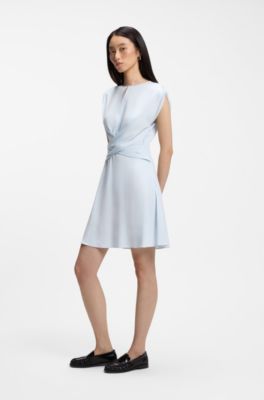 Keyhole-neckline dress with wrap detail, Light Blue