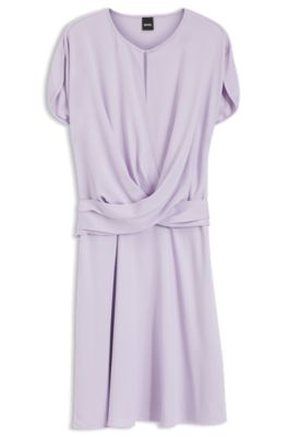 Robe avec d&eacute;tail drap&eacute; et encolure goutte d'eau, Violet clair