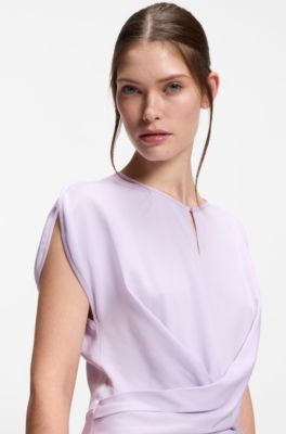 Robe avec d&eacute;tail drap&eacute; et encolure goutte d'eau, Violet clair