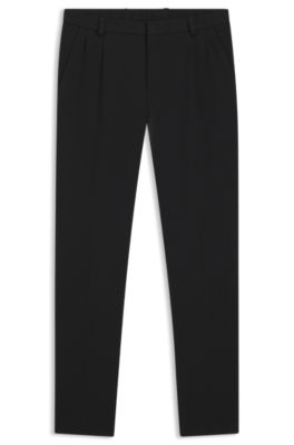 Pantalones de corte moderno en algod&oacute;n jaspeado, Negro