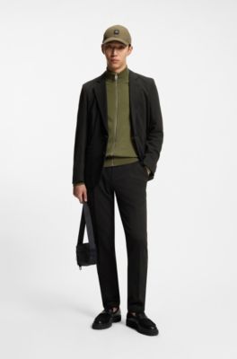 Melange modern-fit trousers in a cotton blend, Black