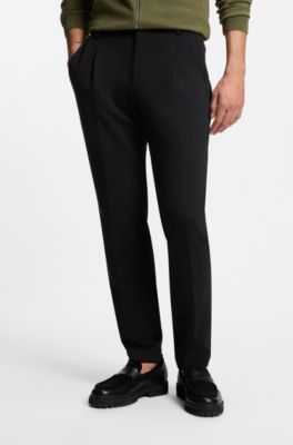 Pantalones de corte moderno en algod&oacute;n jaspeado, Negro