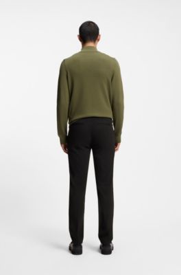 Pantalones de corte moderno en algod&oacute;n jaspeado, Negro