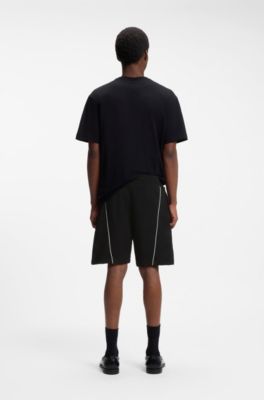 Shorts de algod&oacute;n con ilustraci&oacute;n de logo bordado, Negro