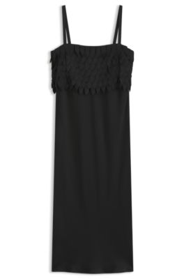 Vestido largo con tirantes y detalles cortados a l&aacute;ser, Negro