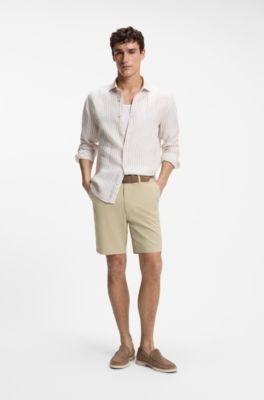 Shorts modern fit de sarga de algod&oacute;n el&aacute;stico, Beige claro