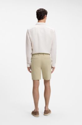 Shorts modern fit de sarga de algod&oacute;n el&aacute;stico, Beige claro