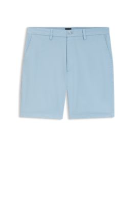 Shorts modern fit de sarga de algod&oacute;n el&aacute;stico, Celeste