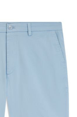 Shorts modern fit de sarga de algod&oacute;n el&aacute;stico, Celeste