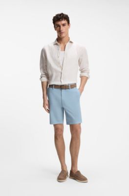 Shorts modern fit de sarga de algod&oacute;n el&aacute;stico, Celeste