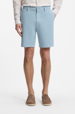 Shorts modern fit de sarga de algod&oacute;n el&aacute;stico, Celeste