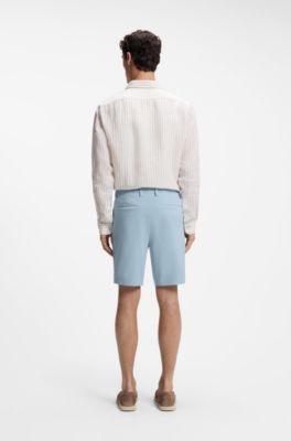 Shorts modern fit de sarga de algod&oacute;n el&aacute;stico, Celeste