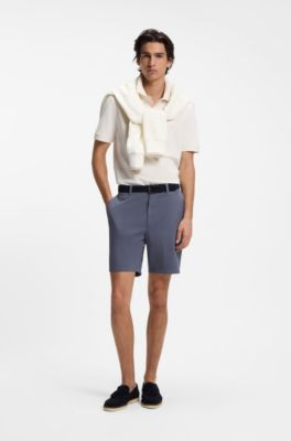 Shorts modern fit de sarga de algod&oacute;n el&aacute;stico, Celeste