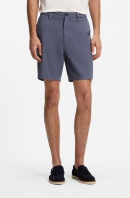 Shorts modern fit de sarga de algod&oacute;n el&aacute;stico, Celeste