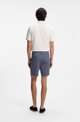 Shorts modern fit de sarga de algod&oacute;n el&aacute;stico, Celeste
