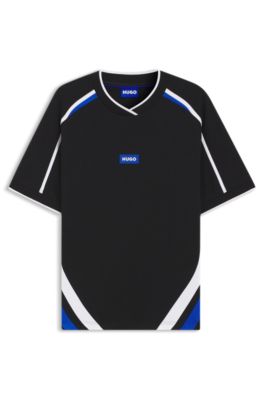 T-shirt en coton stretch avec d&eacute;tails contrastants, Noir