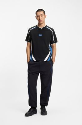 Contrast-detail T-shirt in stretch cotton, Black