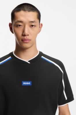 Contrast-detail T-shirt in stretch cotton, Black