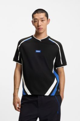 T-shirt en coton stretch avec d&eacute;tails contrastants, Noir