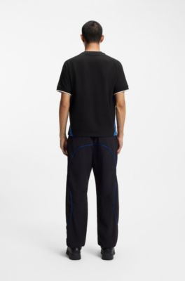 Contrast-detail T-shirt in stretch cotton, Black