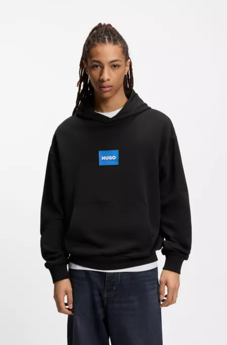 Blue-logo hoodie in cotton terry