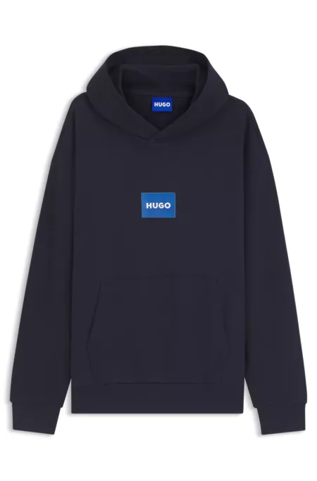 Blue-logo hoodie in cotton terry