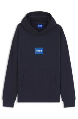 Prenda con capucha de felpa de algod&oacute;n con logo azul, Azul oscuro