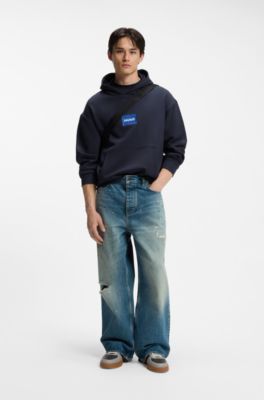 Blue-logo hoodie in cotton terry, Dark Blue