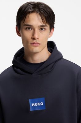 Prenda con capucha de felpa de algod&oacute;n con logo azul, Azul oscuro