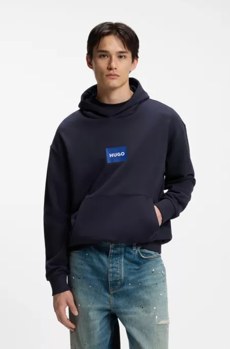 Blue-logo hoodie in cotton terry