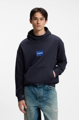 Blue-logo hoodie in cotton terry, Dark Blue