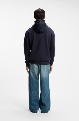Blue-logo hoodie in cotton terry, Dark Blue
