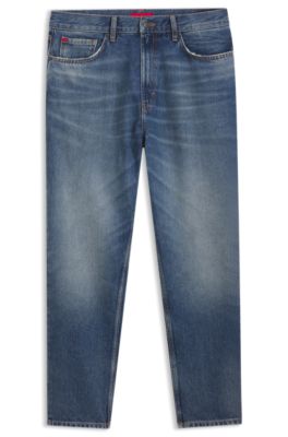 Relaxed-tapered-fit jeans in blue Egyptian-cotton denim, Dark Blue