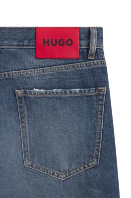 Jean Relaxed en denim de coton &eacute;gyptien bleu, Bleu fonc&eacute;