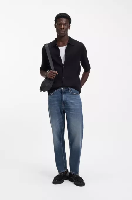 Blue relaxed-fit jeans in Egyptian-cotton denim