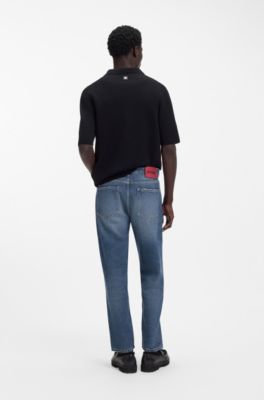 Jean Relaxed en denim de coton &eacute;gyptien bleu, Bleu fonc&eacute;