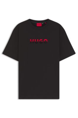 Camiseta de pijama de algod&oacute;n con logo degradado, Negro