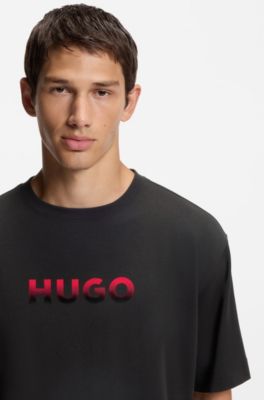 Camiseta de pijama de algod&oacute;n con logo degradado, Negro