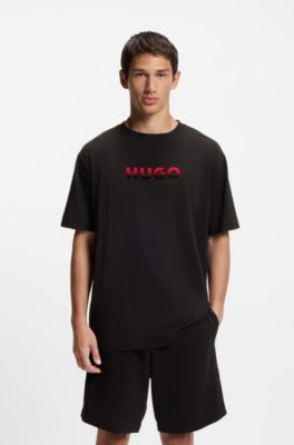Camiseta de pijama de algod&oacute;n con logo degradado, Negro