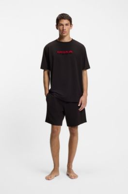 Gradient-waistband pyjama shorts in a cotton blend, Black