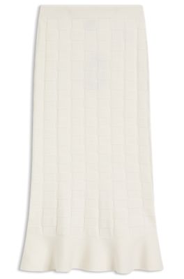 Falda maxi con estructura de punto a cuadros, Blanco