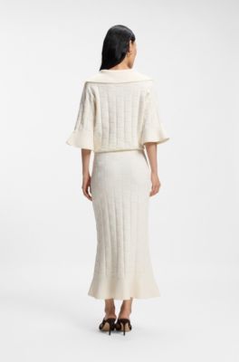 Knitted skirt with check texture, White